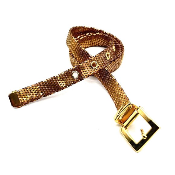 Vintage Retro Glam Gold Tone Shiny Mesh Women's Adjustable 29”-33” One Inch Wide - Picture 2 of 8